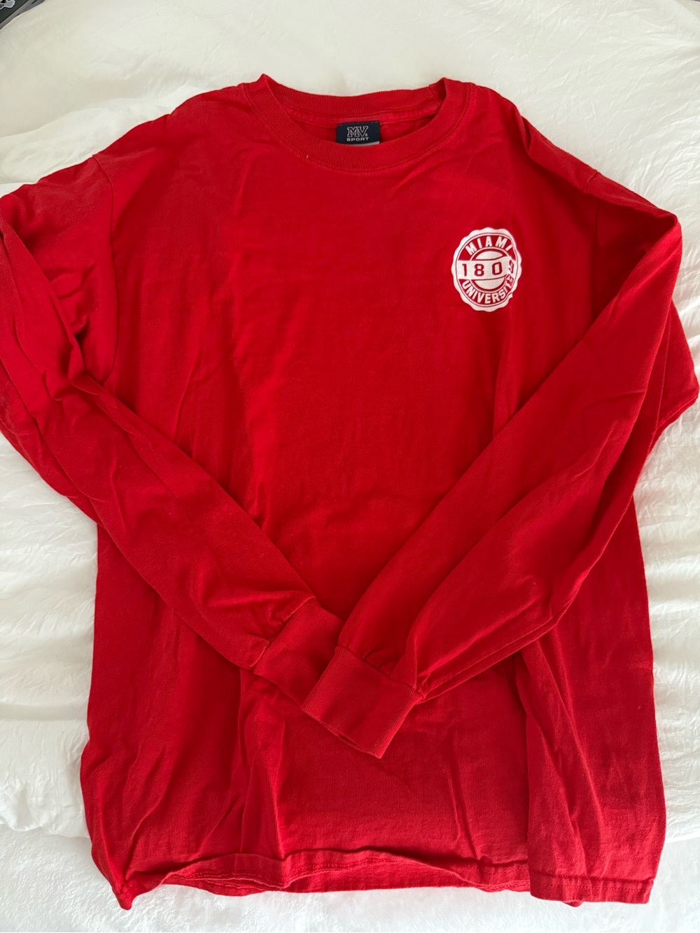Miami University MV Sport Red Long Sleeve Tee with White Logo